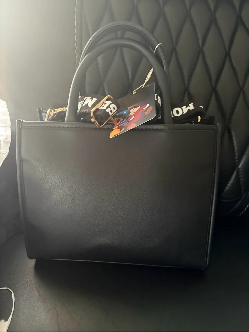 Primark Black Fantasia Mickey Tote with Blue Lettering and Gold Stars